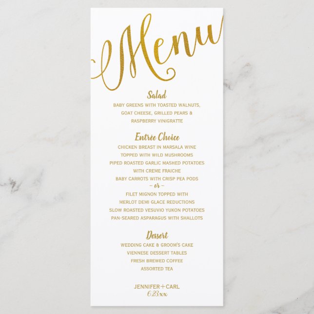 Wedding Menus | Modern Typography (Gold Foil) (Front)