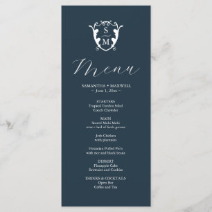 Wedding Menus Simple Monogram Crest Blue