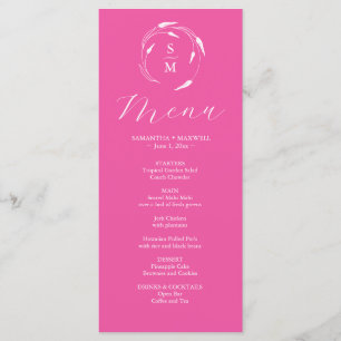 Wedding Menus Simple Monogram Fuchsia Pink