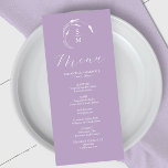 Wedding Menus Simple Monogram Lavender<br><div class="desc">This elegant lavender wedding menu features a simple monogram with the bride and groom's initials encircled by white line art. The word "Menu" is set in calligraphy script. Use the template fields to add your custom menu items. Perfect for weddings,  rehearsal dinner,  engagement parties and more.</div>