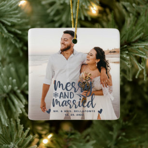 Wedding Merry and Married Christmas Photo Ceramic  Ornament