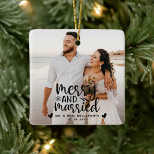 Wedding Merry and Married Christmas Photo Ceramic  Ornament