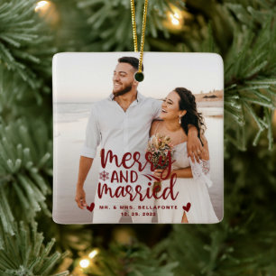 Wedding Merry and Married Christmas Photo Ceramic  Ornament