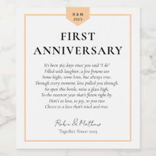 Wedding Milestone FIRST ANNIVERSARY Wine Label
