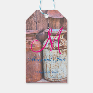Wedding Milk Cans Metal Rustic Antique Monogram Gift Tags