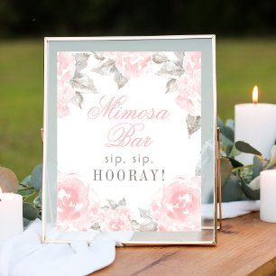 Wedding Mimosa Bar Pink Watercolor Rose Poster