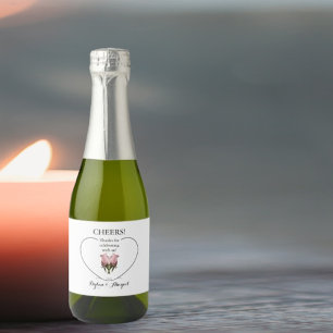 Wedding Mini Sparkling Wine Bottle Label w/Roses