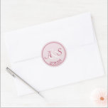 Wedding Minimal Classic Initials Date Burgundy  Round Sticker<br><div class="desc">This sticker features the bride and groom initials in burgundy with wedding date over pastel red circle. Personalise the text in the template fields or click customise to select a font style,  size,  and colour you prefer. Great for sealing mail or favour bags.</div>