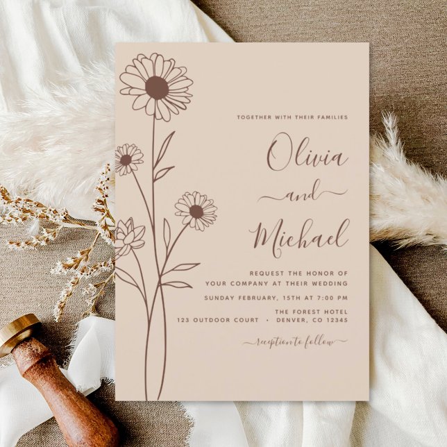 Wedding Minimalist Botanical Floral Line Art  Invi Invitation (Creator Uploaded)