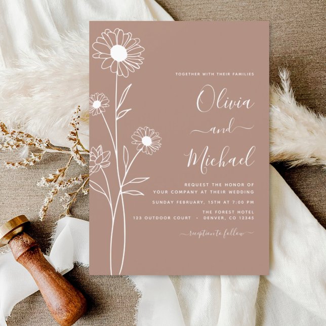 Wedding Minimalist Botanical Floral Line Art  Invi Invitation (Creator Uploaded)