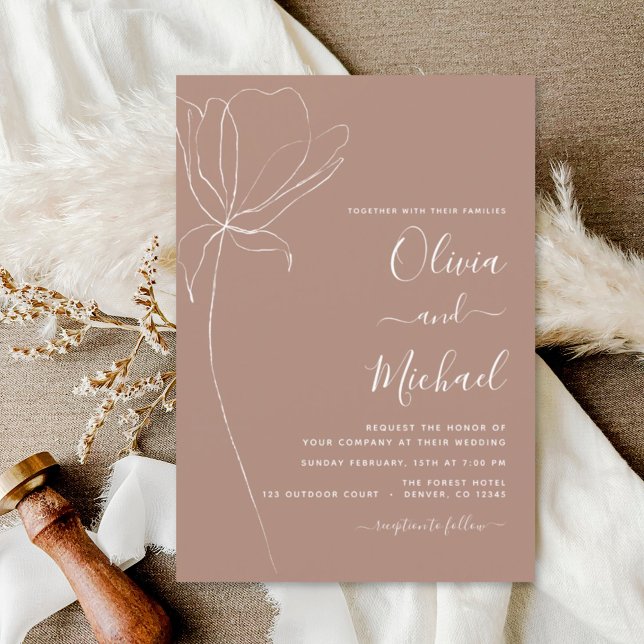 Wedding Minimalist Botanical Floral Line Art  Invi Invitation (Creator Uploaded)