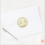 Wedding Minimalist Classic Initials and Date Green Round Sticker<br><div class="desc">This sticker features the bride and groom initials in olive green with wedding date over pastel green circle. Personalise the text in the template fields or click customise to select a font style,  size,  and colour you prefer. Great for sealing mail or favour bags.</div>