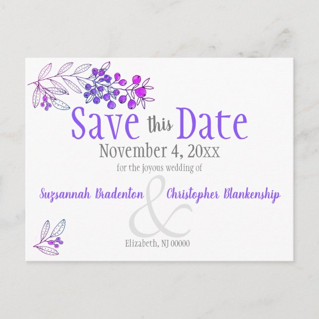 Wedding Minimalist Magenta Berries Wedding Announcement Postcard (Front)