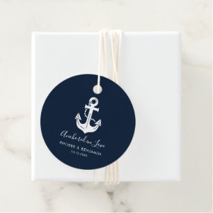 Wedding Minimalist Navy & White Custom Name Anchor Favour Tags