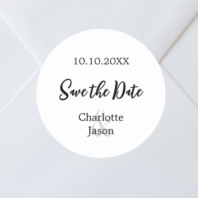 Wedding minimalist Save the Date Classic Round Sticker (Creator Uploaded)