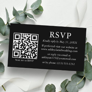 Wedding Minimalist Simple QR Black RSVP Enclosure Card