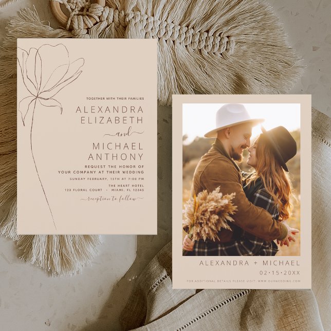 Wedding Minimalist Terracotta Photo Floral Invitat Invitation (Creator Uploaded)