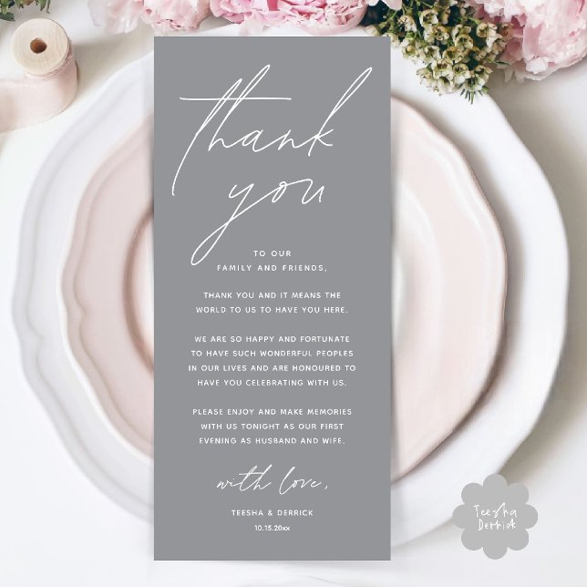 Wedding Minimalist Wedding Dinner Thank You Card (Wedding Minimalist Wedding Dinner Brunch Lunch Reception Thank You Card in Chill Grey)