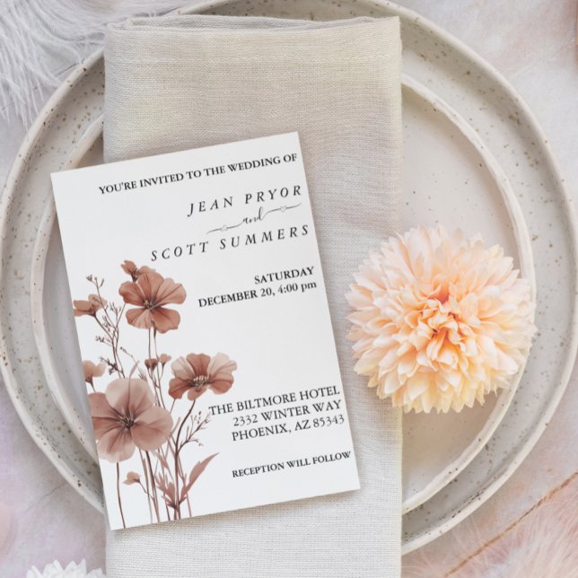 Wedding Mocha Mousse Wildflowers Invitation (Creator Uploaded)