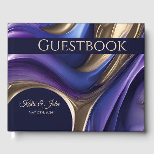 Wedding Modern Abstract-Blue Purple Gold- Guest Book