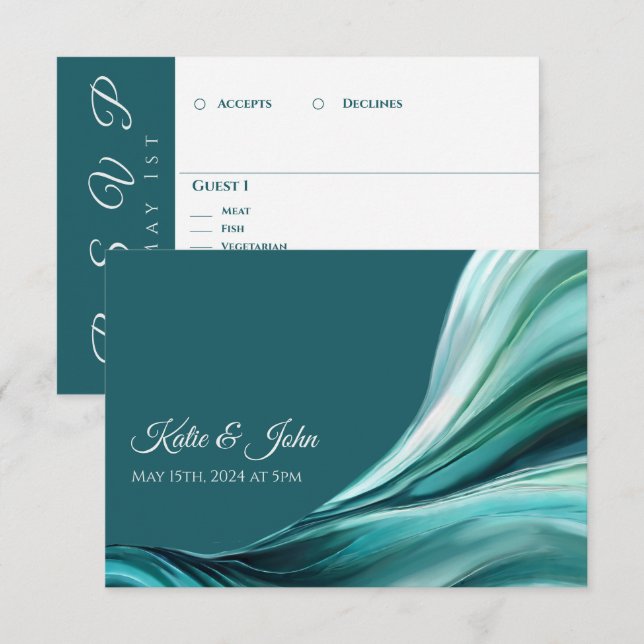 Wedding Modern Abstract- Emerald Green- RSVP Card (Front/Back)