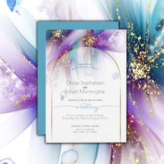 WEDDING  | Modern Arch Teal Purple Abstract Invitation