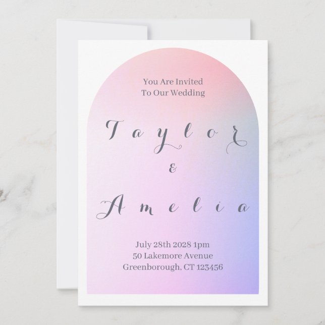 Wedding Modern Boho Arch Pink Lilac Ombre Invitation (Front)