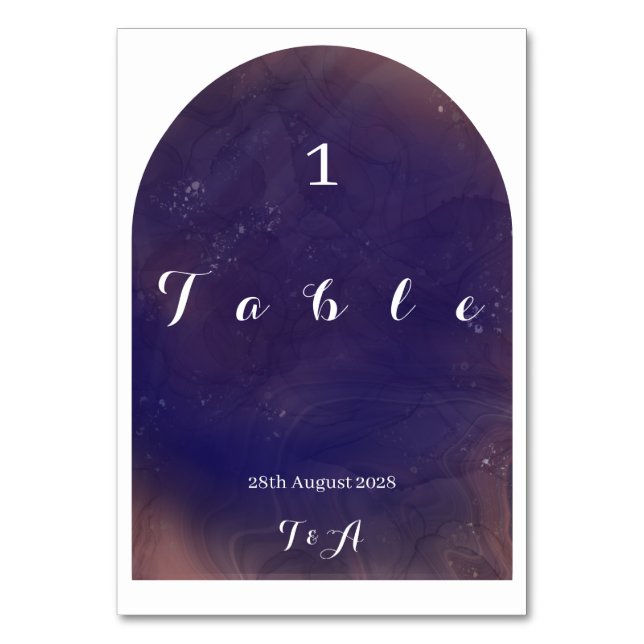 Wedding Modern Boho Arch Purple Table Number (Front)