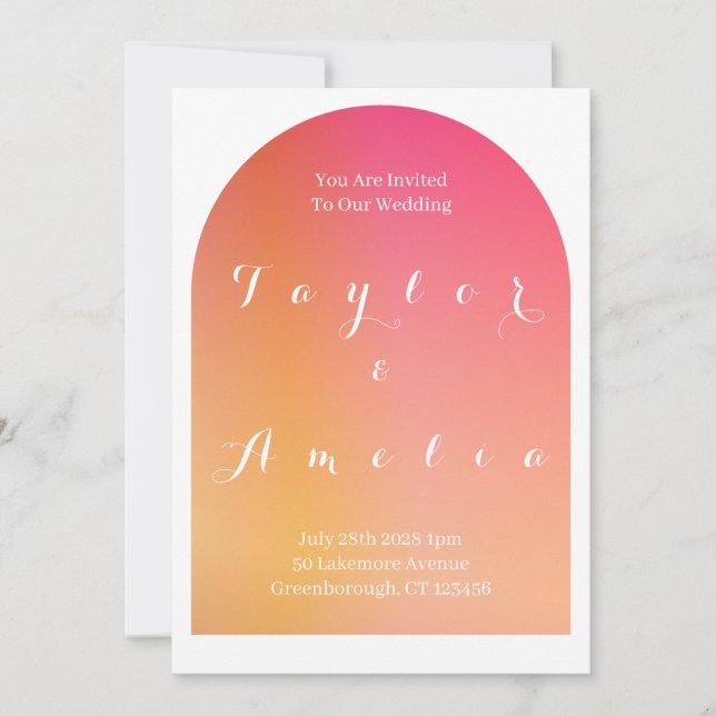 Wedding Modern Boho Arch Sunset Ombre Invitation (Front)