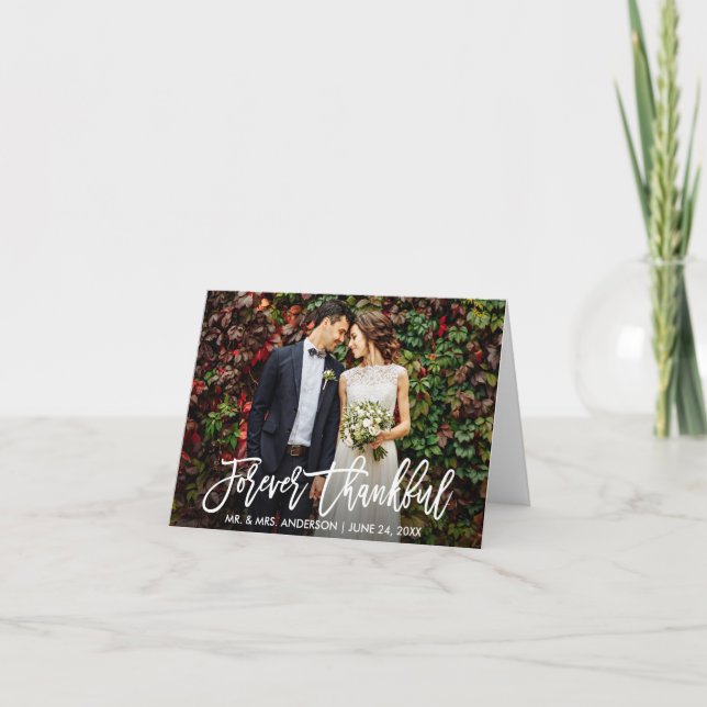 Wedding Modern Brush Script Forever Thankful Note Thank You Card (Front)