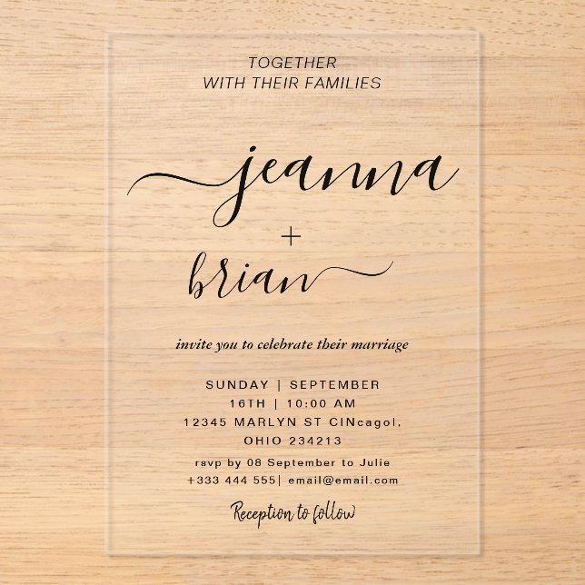Wedding Modern Calligraphy Acrylic Invitations (Front)