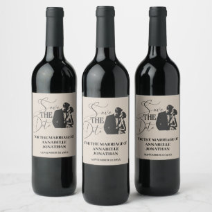Wedding Modern casual script black typography Wine Label