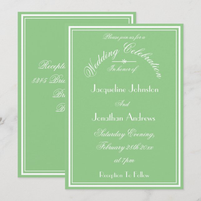 Wedding Modern Chic Soft Green Bride Groom Wedding Invitation (Front/Back)