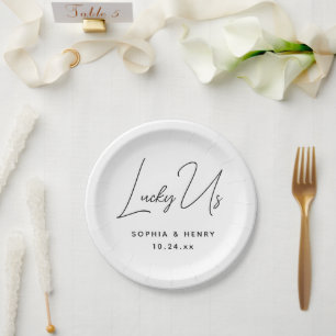 Wedding Modern Elegant Fun Bride Groom Lucky Us Paper Plate