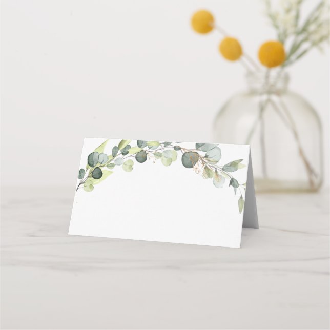 Wedding Modern Eucalyptus Greenery Succulent Place Card (Front)