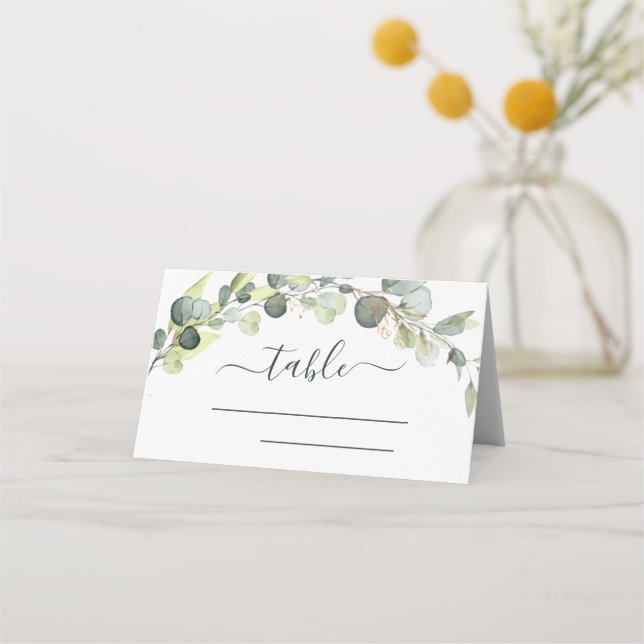 Wedding Modern Eucalyptus Greenery Succulent Place Card (Front)
