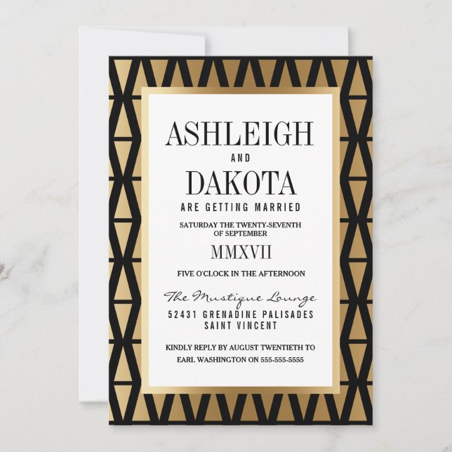 Wedding | Modern Gold & Black Geometric Invitation (Front)