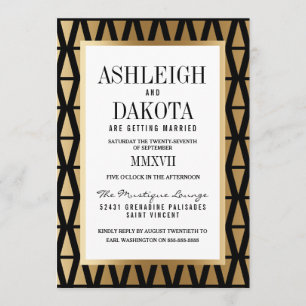Wedding   Modern Gold & Black Geometric Invitation
