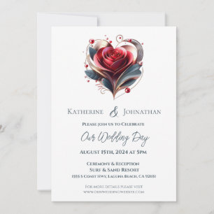 Wedding Modern Heart Shaped Rose Invitation