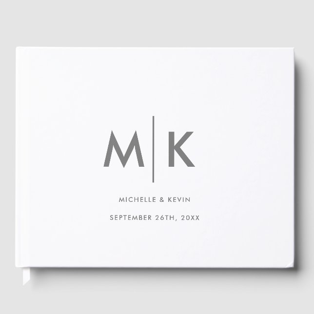 Wedding Modern Luxurious Monogram Grey White Guest Book (Front)