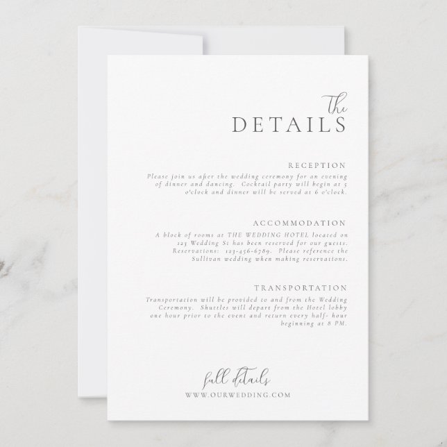 Wedding Modern Minimal Light and Airy Details Card (Front)