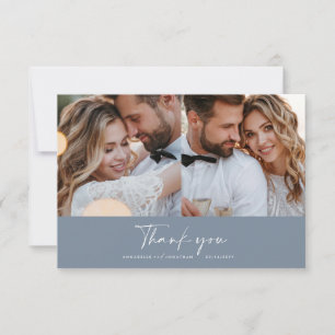 Wedding modern minimal multi photo thank you blue invitation