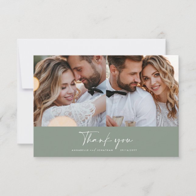 Wedding modern minimal photo thank you sage green invitation (Front)
