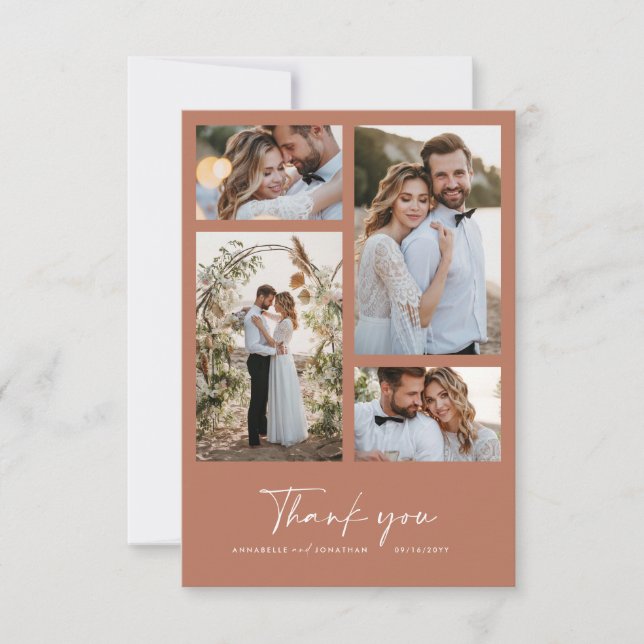 Wedding modern minimal photo thank you terracotta invitation (Front)