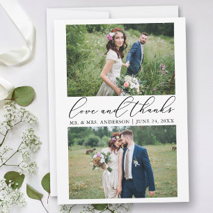 Wedding Modern Minimalist Calligraphy 2 Photo Love Thank You Card