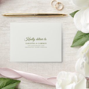 Wedding Modern Minimalist Neutral Cream & Green Envelope