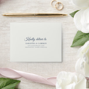 Wedding Modern Minimalist Neutral Off White & Blue Envelope