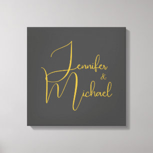 Wedding Modern Minimalist Plain Calligraphy Name Canvas Print