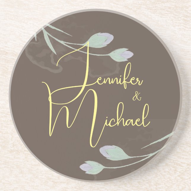 Wedding Modern Minimalist Plain Calligraphy Name Coaster (Front)