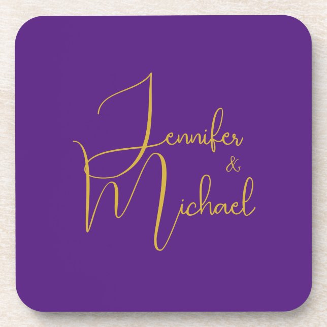 Wedding Modern Minimalist Plain Calligraphy Name Coaster (Front)